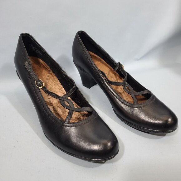 Clarks Mary Jane Strappy Heels Black Leather Women's Size 11M Style 89380 2008 - Picture 6 of 11